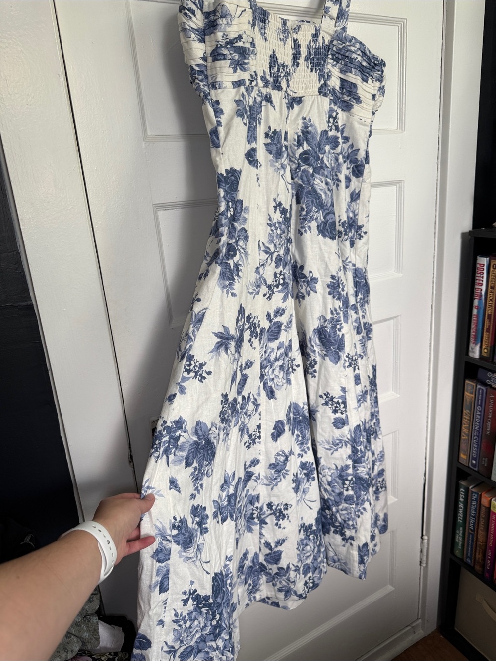 Abercrombie & Fitch Emerson Linen-Blend Wide Strap Midi Dress Blue&White Toile L - Picture 12 of 16